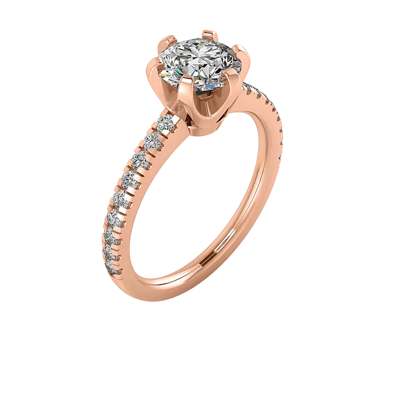 14K Rose Gold Noa Pavé Sculpted 6-Prong Engagement Ring