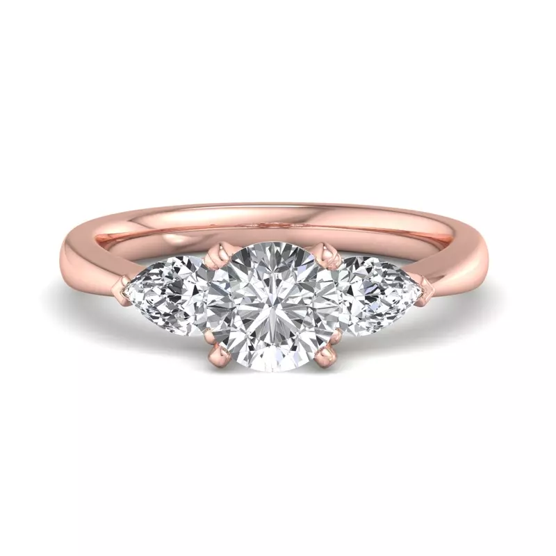 14K Rose Gold Madison Three Stone Pear Engagement Ring