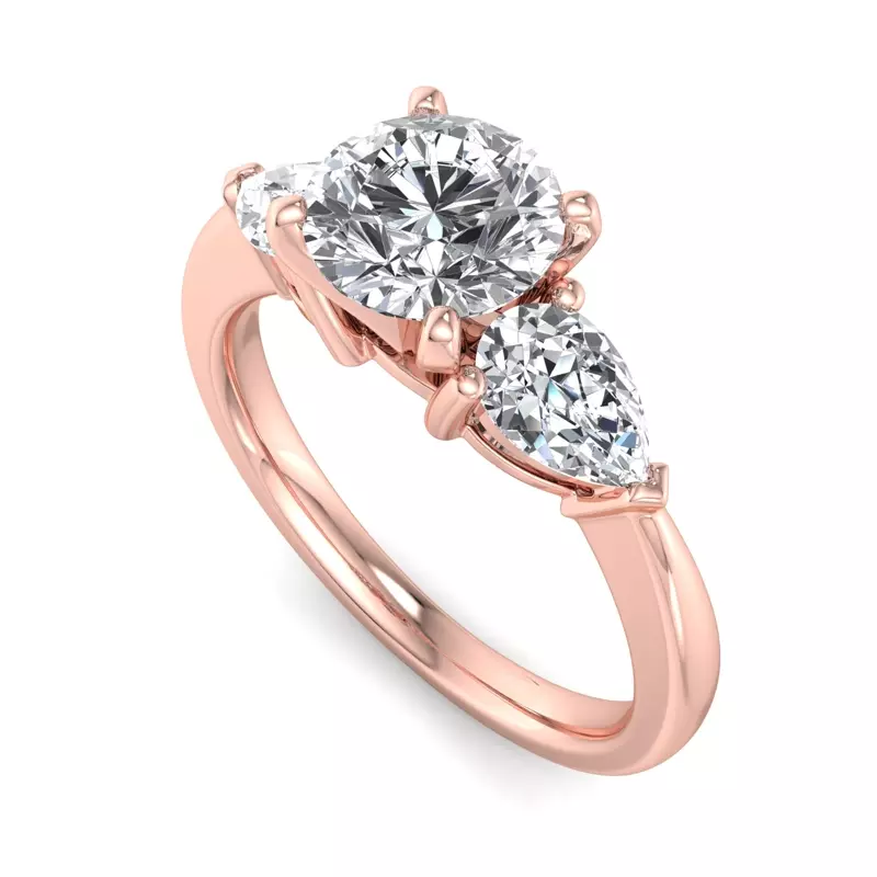 14K Rose Gold Madison Three Stone Pear Engagement Ring