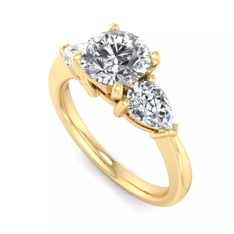 18K Yellow Gold Madison Three-Stone Pear Engagement Ring