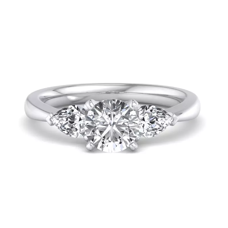 14K White Gold Madison Three-Stone Lab Pear Engagement Ring