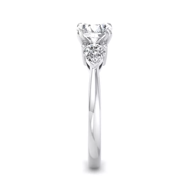 14K White Gold Madison Three-Stone Lab Pear Engagement Ring
