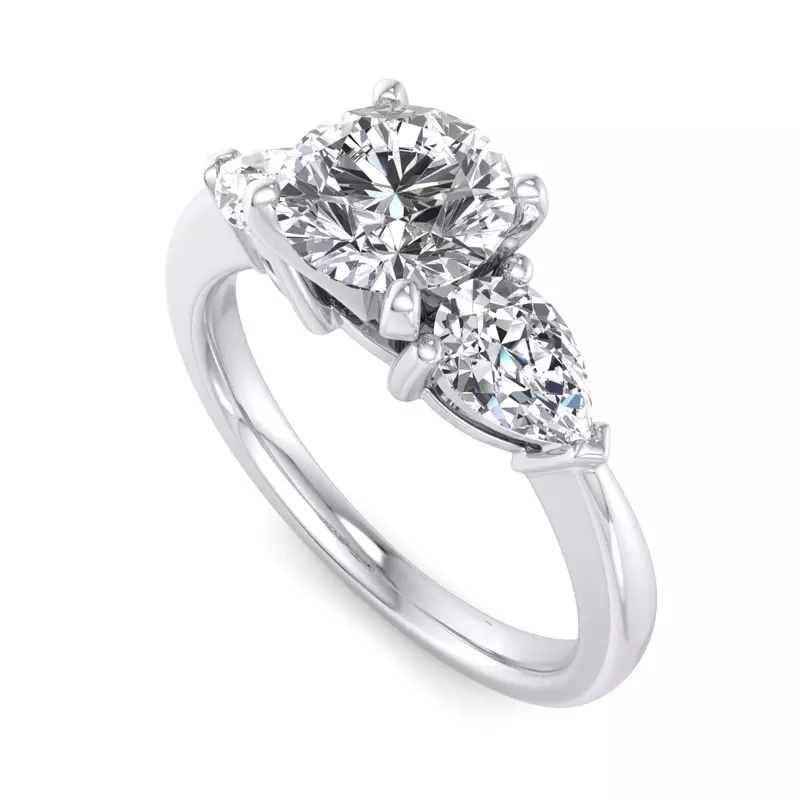 14K White Gold Madison Three-Stone Lab Pear Engagement Ring