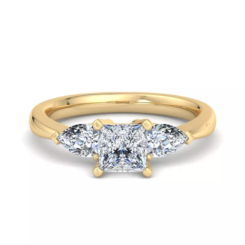 18K Yellow Gold Madison Three-Stone Lab Pear Engagement Ring
