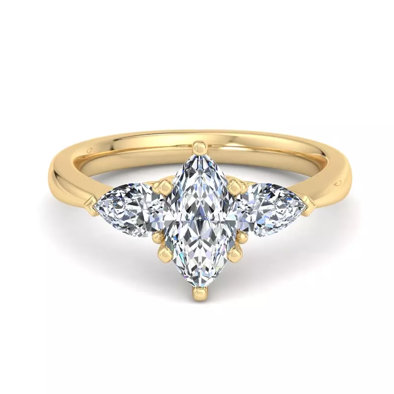18K Yellow Gold Madison Three-Stone Lab Pear Engagement Ring