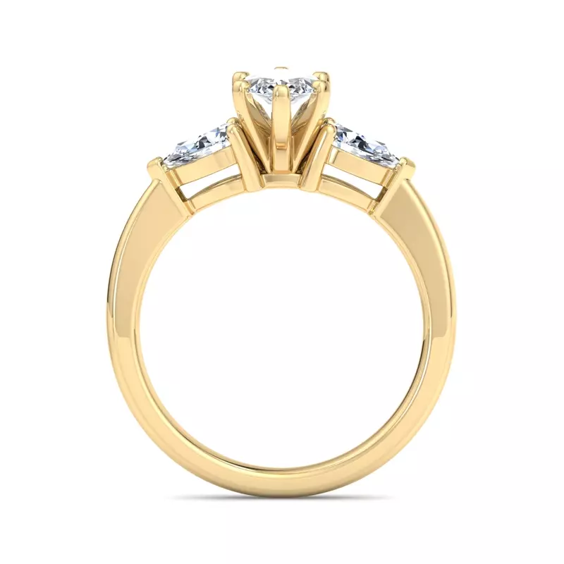 18K Yellow Gold Madison Three-Stone Lab Pear Engagement Ring