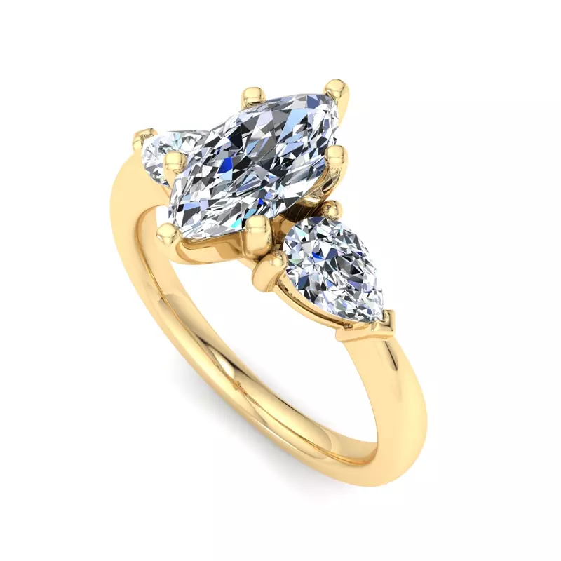 18K Yellow Gold Madison Three-Stone Lab Pear Engagement Ring