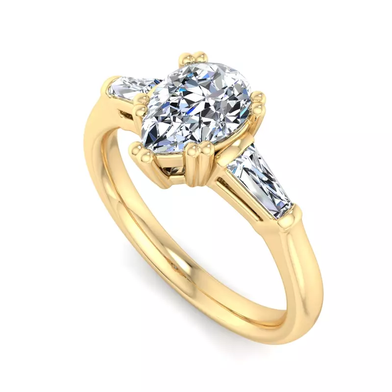 14K Yellow Gold Brooklyn 3 Stone Engagement Ring