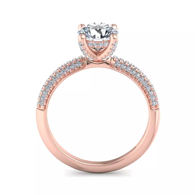 14K Rose Gold Kira Triple Pave Engagement Ring With Hidden Halo