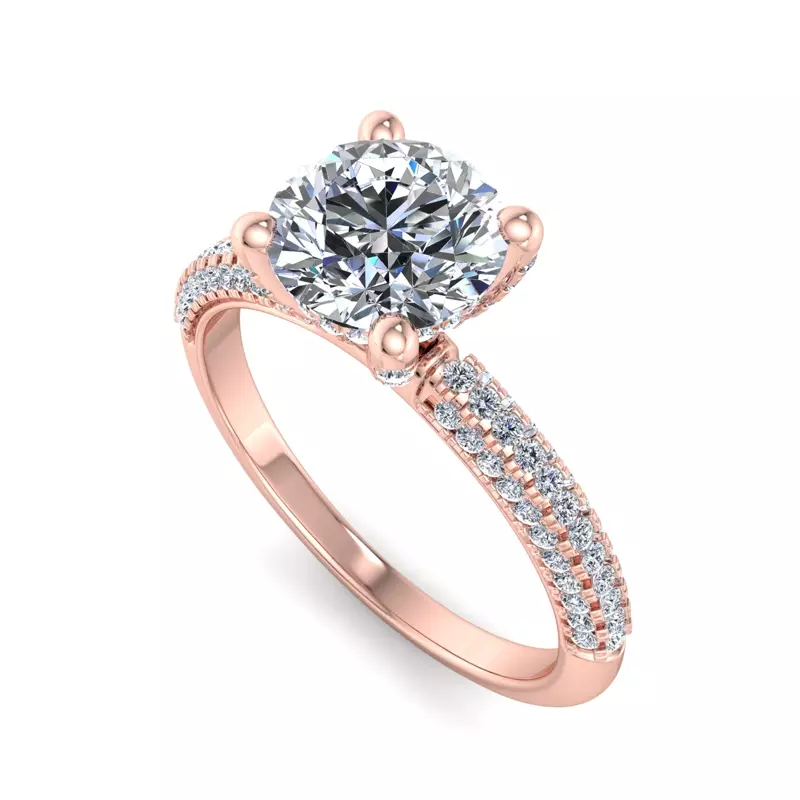 14K Rose Gold Kira Triple Pave Engagement Ring With Hidden Halo