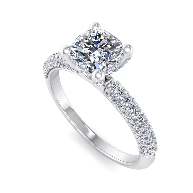 14K White Gold Kira Triple Pave Engagement Ring With Hidden Halo