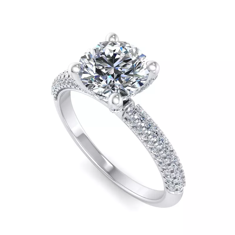 14K White Gold Kira Triple Pave Engagement Ring With Hidden Halo