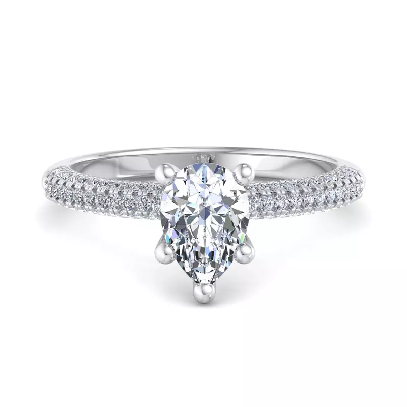 14K White Gold Kira Triple Pave Engagement Ring With Hidden Halo