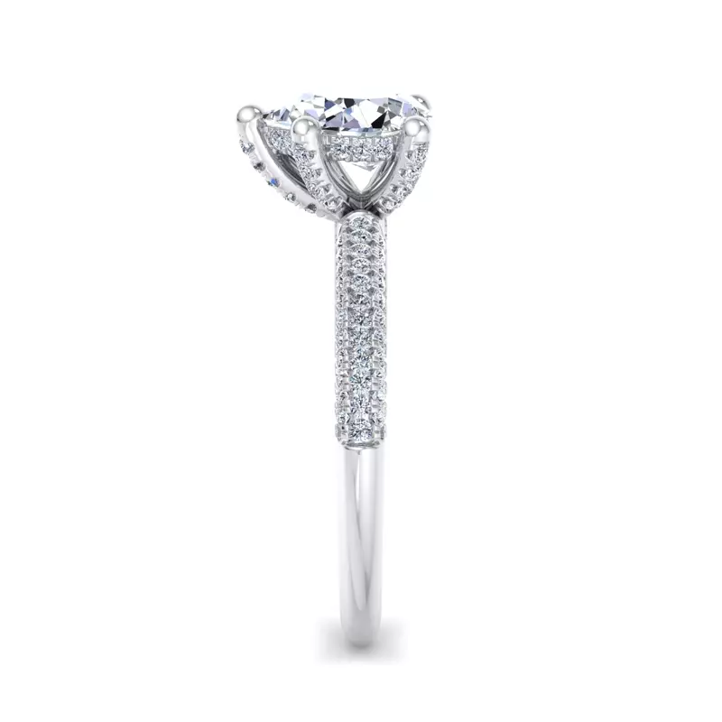 14K White Gold Kira Triple Pave Engagement Ring With Hidden Halo