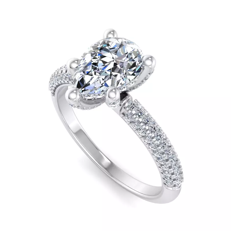 14K White Gold Kira Triple Pave Engagement Ring With Hidden Halo