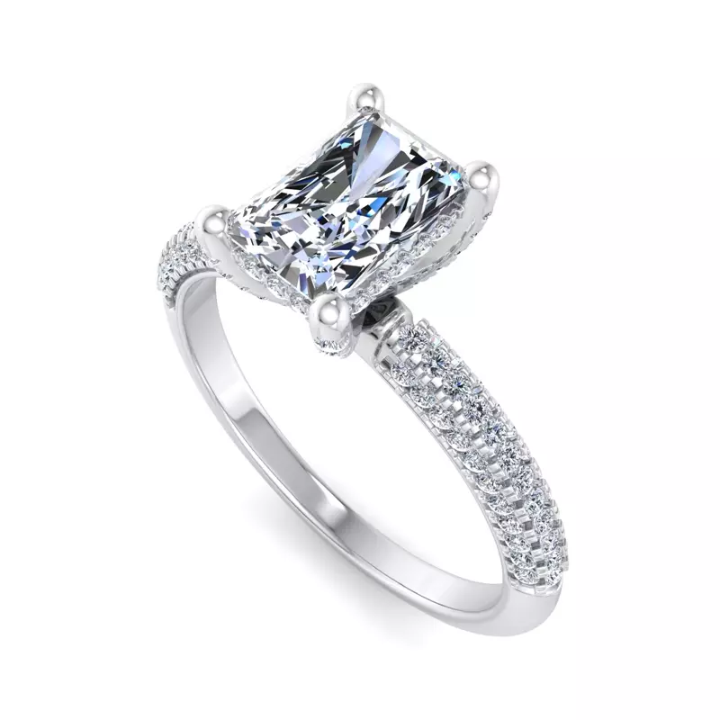 14K White Gold Kira Triple Pave Engagement Ring With Hidden Halo
