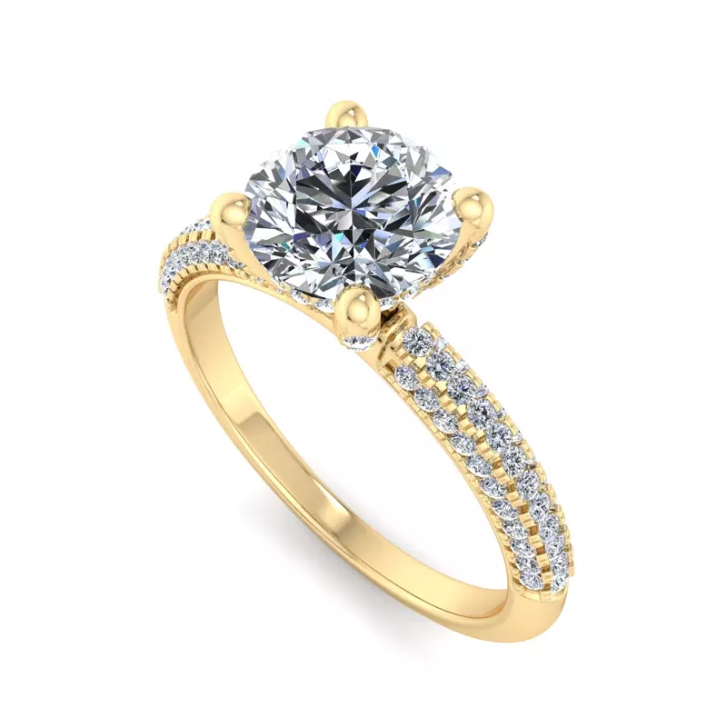 14K Yellow Gold Kira Triple Pave Engagement Ring With Hidden Halo