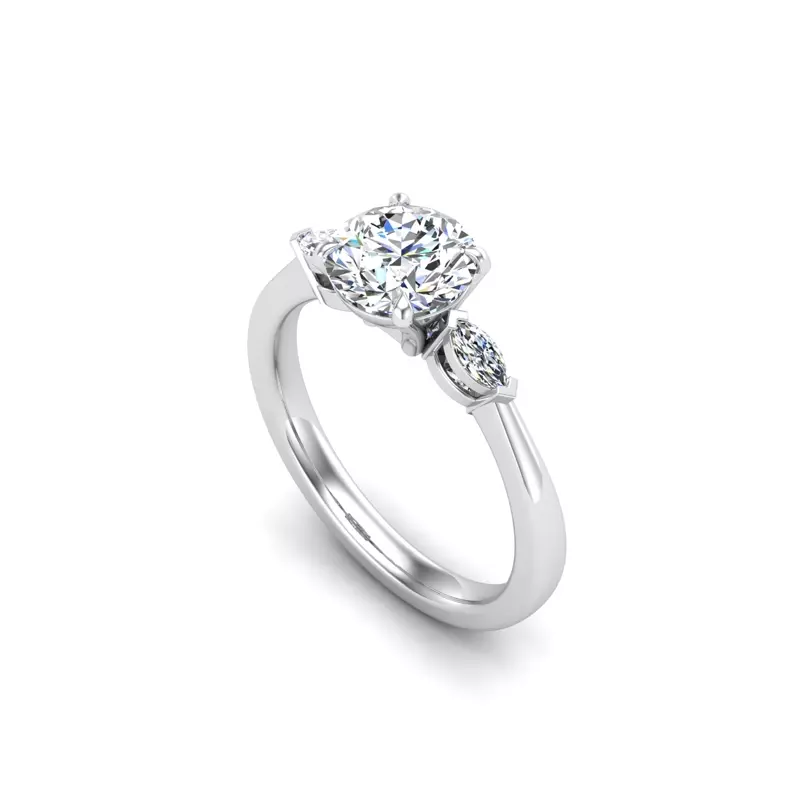 14K White Gold Dorothy Three-Stone Marquise Engagement Ring