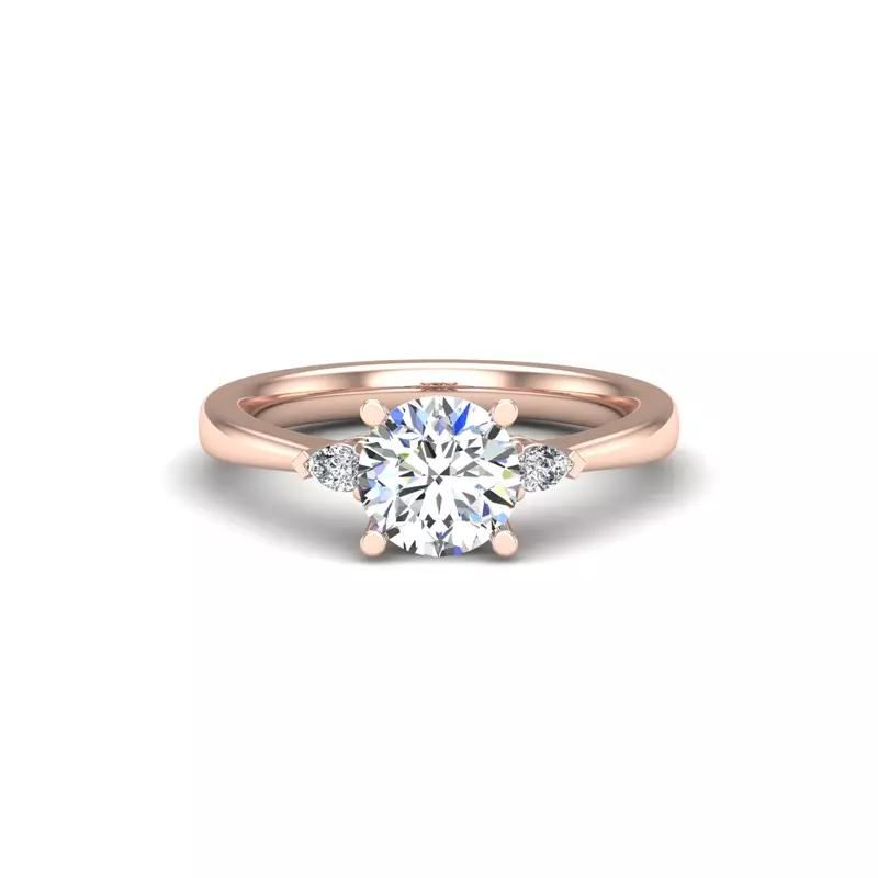14K Rose Gold Mira 3 Stone Ring With Pear Sides Engagement Ring