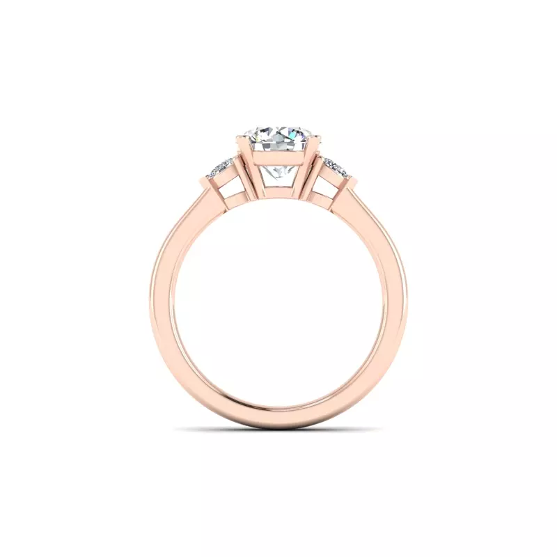 14K Rose Gold Mira 3 Stone Ring With Pear Sides Engagement Ring