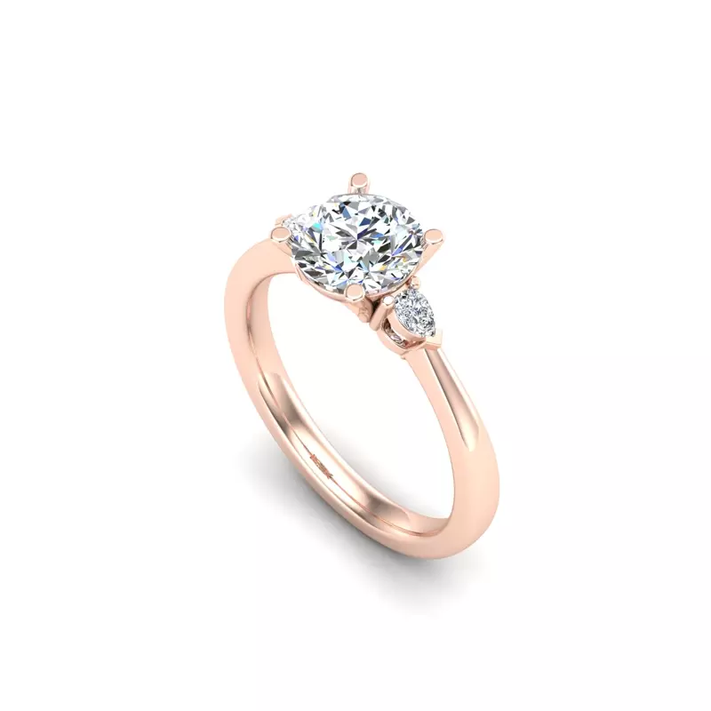 14K Rose Gold Mira 3 Stone Ring With Pear Sides Engagement Ring