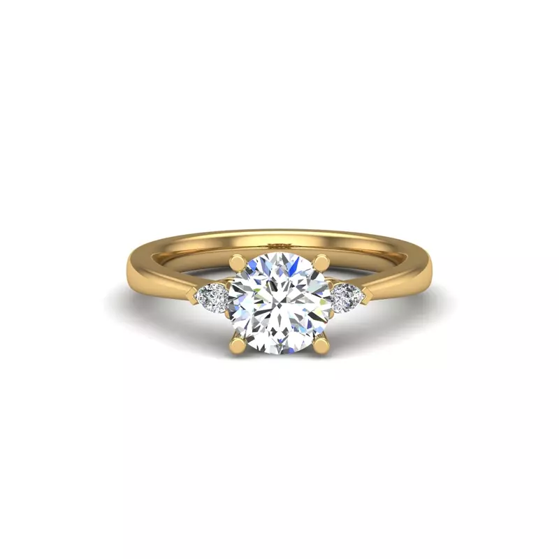 18K Yellow Gold Mira 3 Stone Ring With Pear Sides Engagement Ring