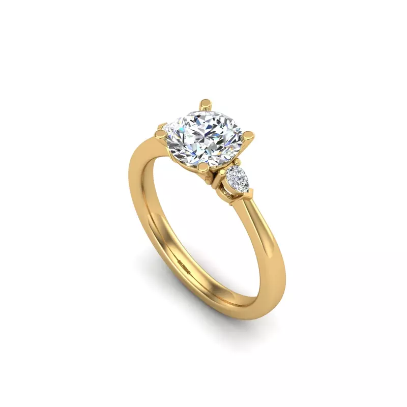 18K Yellow Gold Mira 3 Stone Ring With Pear Sides Engagement Ring
