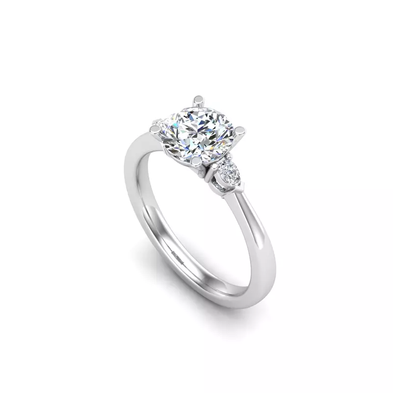 Platinum Mira 3 Stone Ring With Pear Sides
