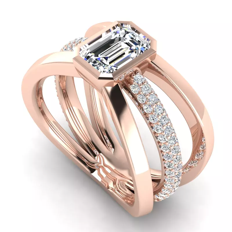 14K Rose Gold Haley Rolled Pavé Butterfly Engagement Ring