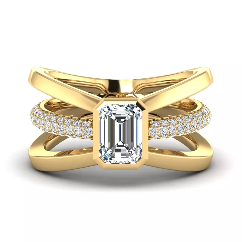 18K Yellow Gold Haley Rolled Pavé Butterfly Engagement Ring