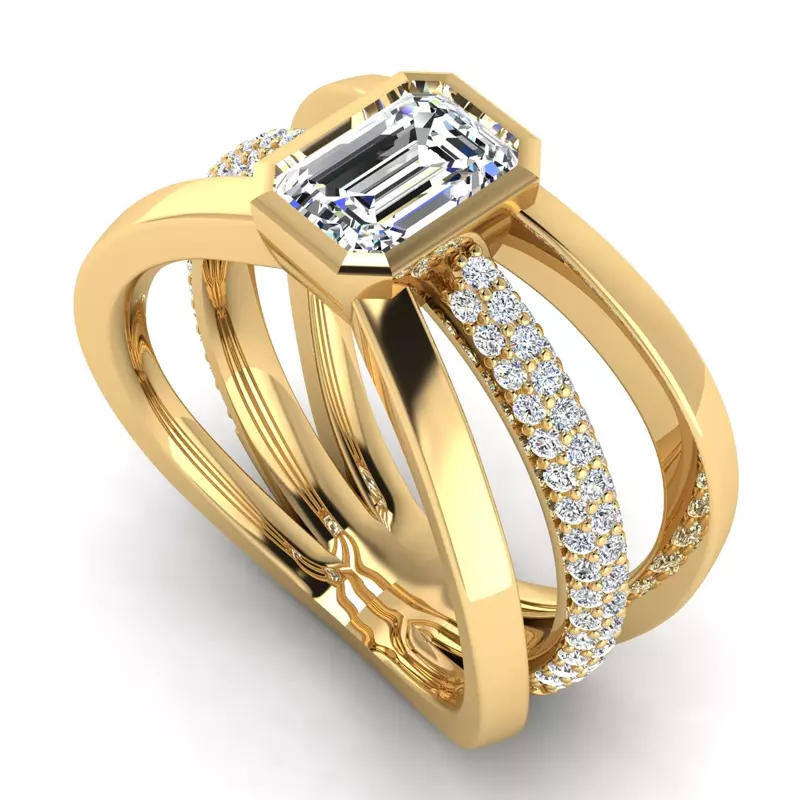 18K Yellow Gold Haley Rolled Pavé Butterfly Engagement Ring