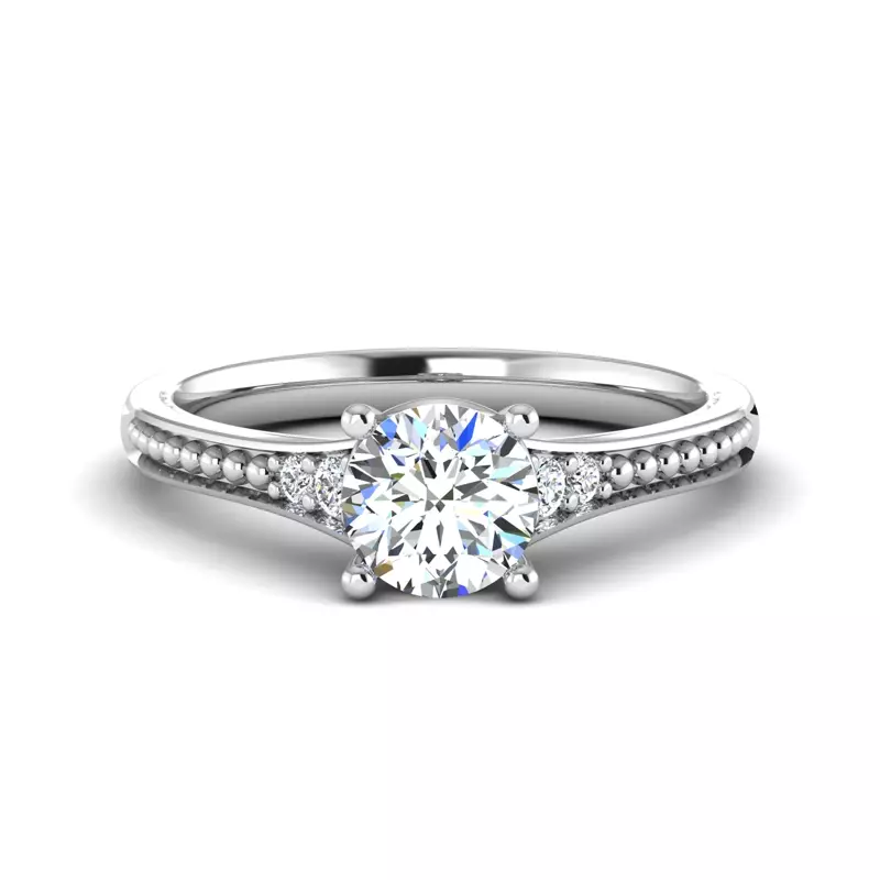 14K White Gold Meredith Beaded Engagement Ring