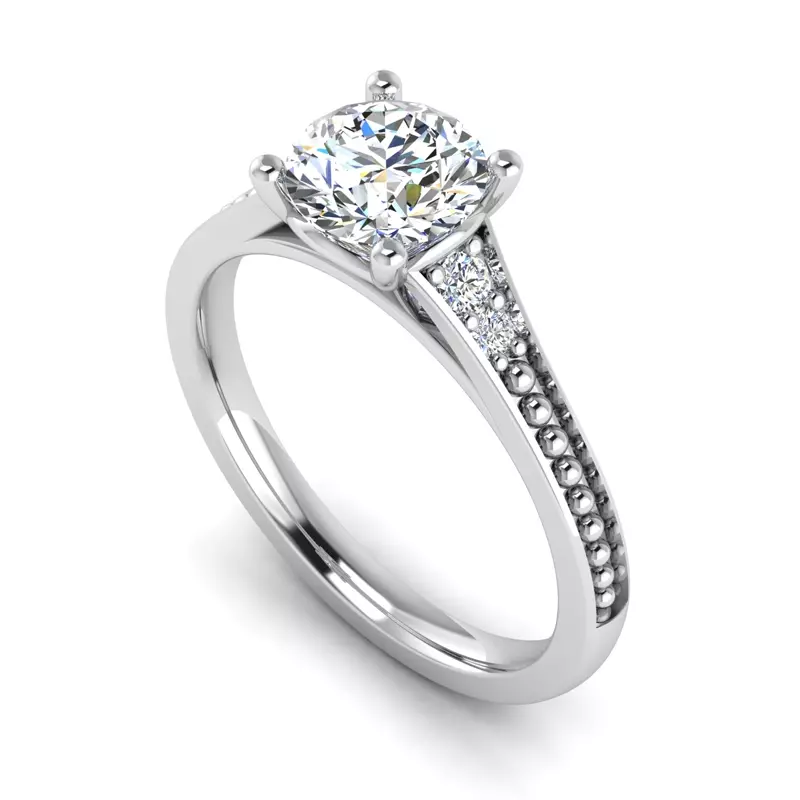 14K White Gold Meredith Beaded Engagement Ring