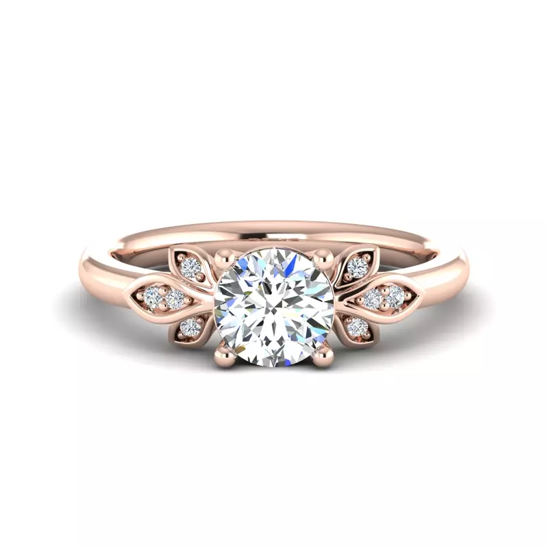 14K Rose Gold Abby Pavé Leaf Engagement Ring