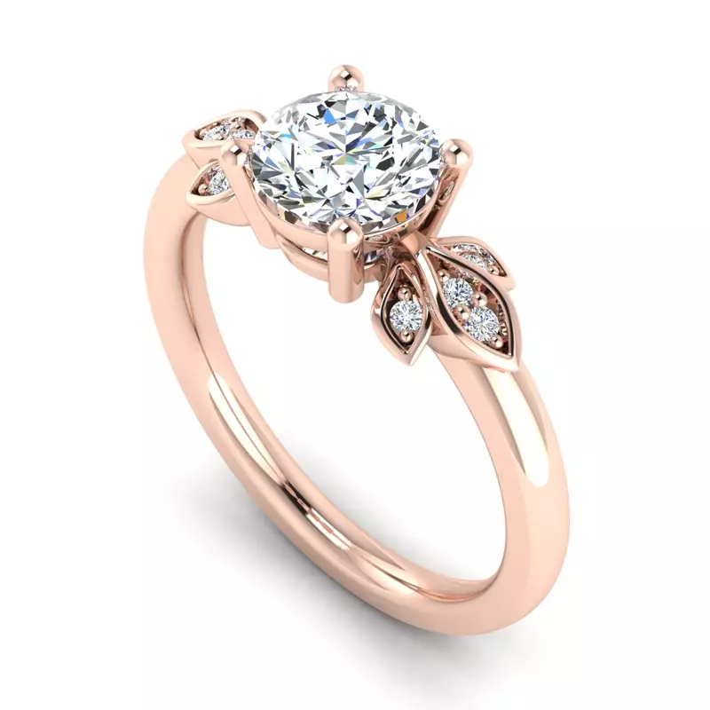 14K Rose Gold Abby Pavé Leaf Engagement Ring