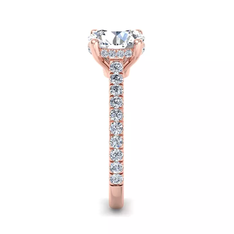 14K Rose Gold Lylah Pavé Cathedral Ring With Hidden Halo Engagement Ring