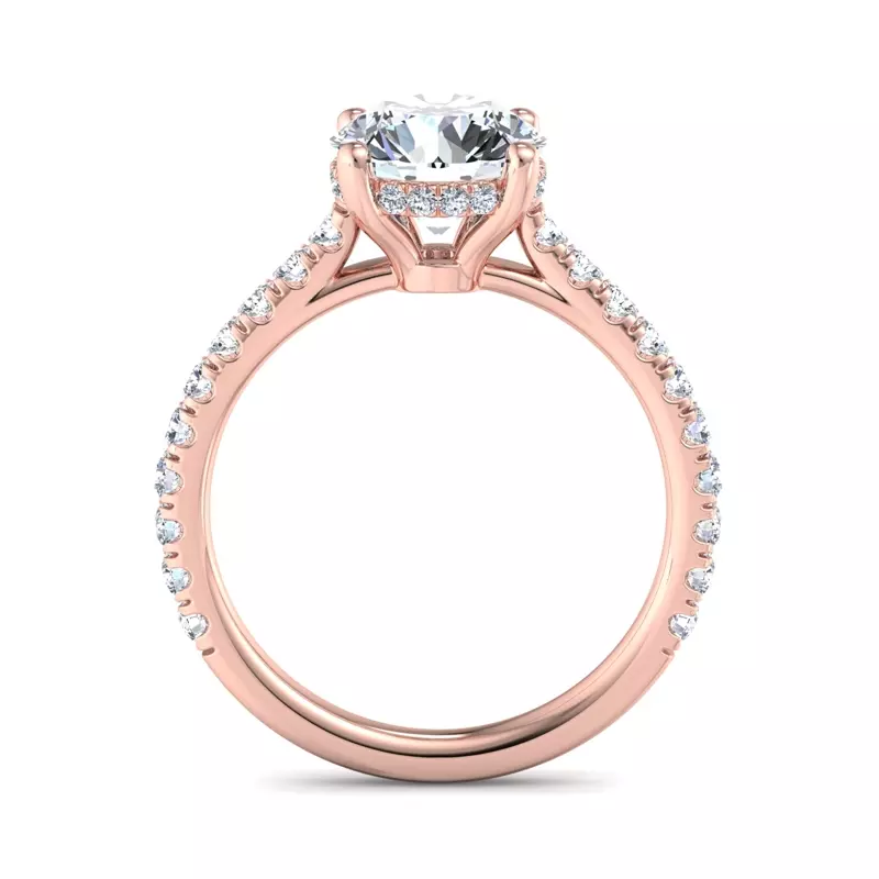 14K Rose Gold Lylah Pavé Cathedral Ring With Hidden Halo Engagement Ring