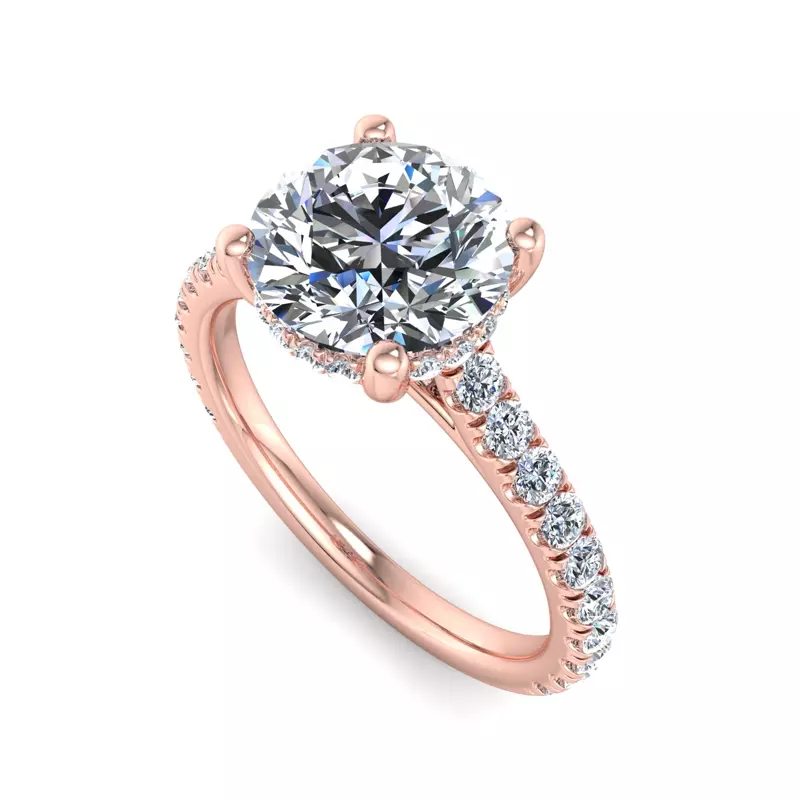 14K Rose Gold Lylah Pavé Cathedral Ring With Hidden Halo Engagement Ring