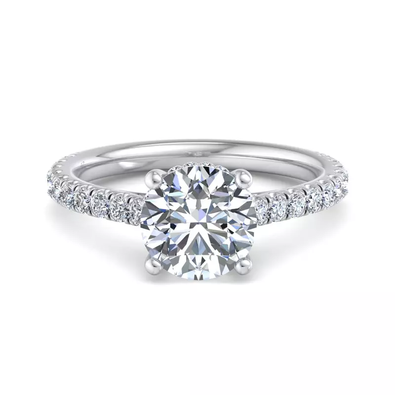 14K White Gold Lylah Pavé Cathedral Ring With Hidden Halo Engagement Ring