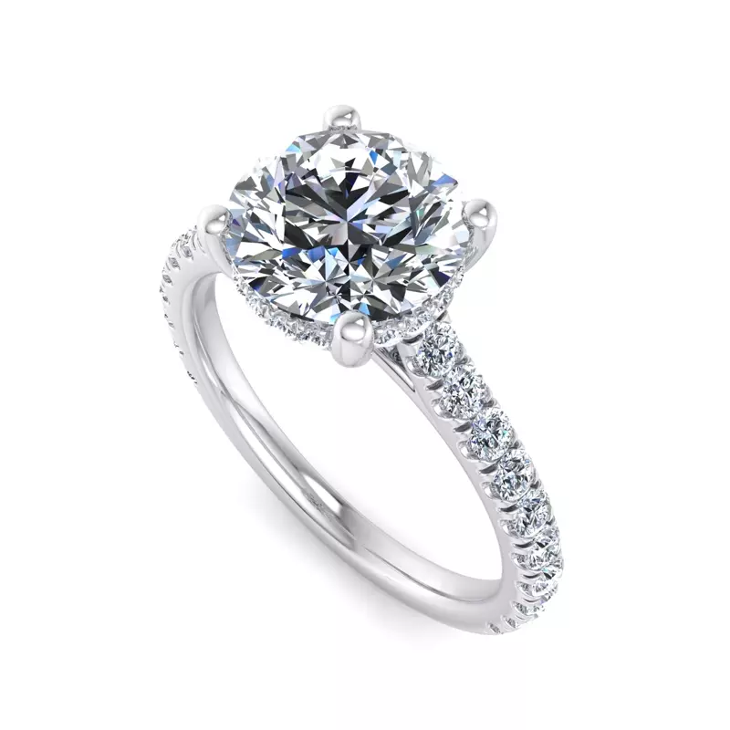 14K White Gold Lylah Pavé Cathedral Ring With Hidden Halo Engagement Ring