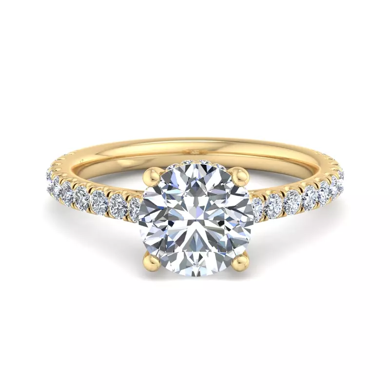 18K Yellow Gold Lylah Pavé Cathedral Ring With Hidden Halo Engagement Ring