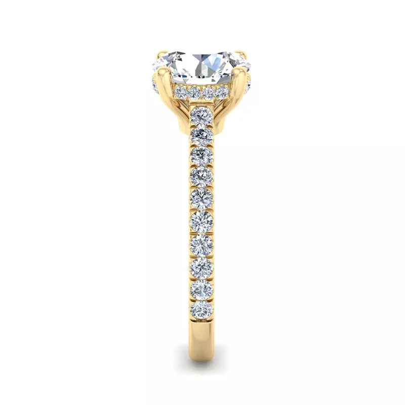 18K Yellow Gold Lylah Pavé Cathedral Ring With Hidden Halo Engagement Ring