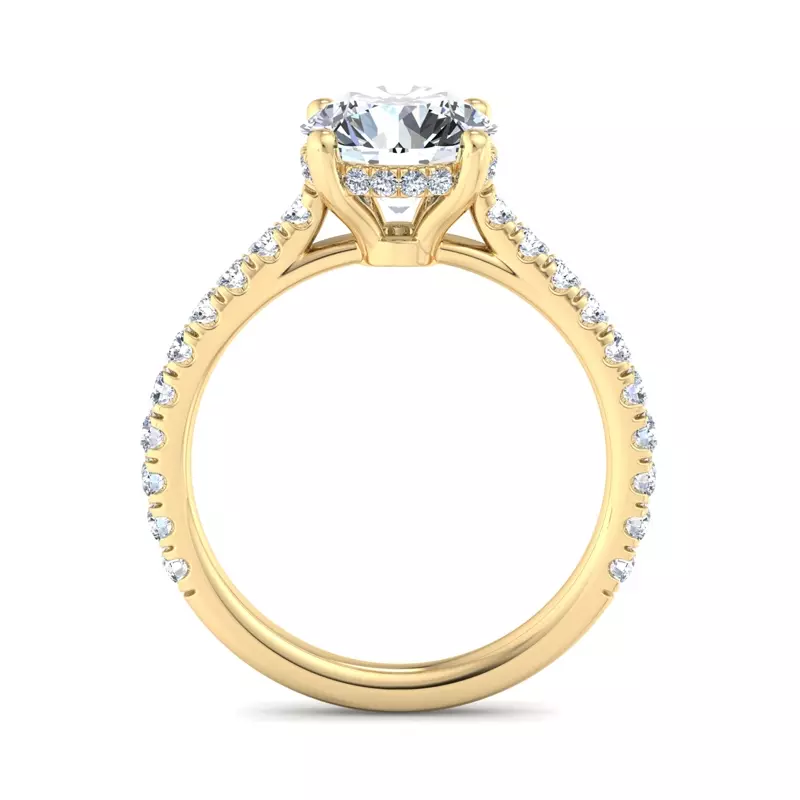 18K Yellow Gold Lylah Pavé Cathedral Ring With Hidden Halo Engagement Ring