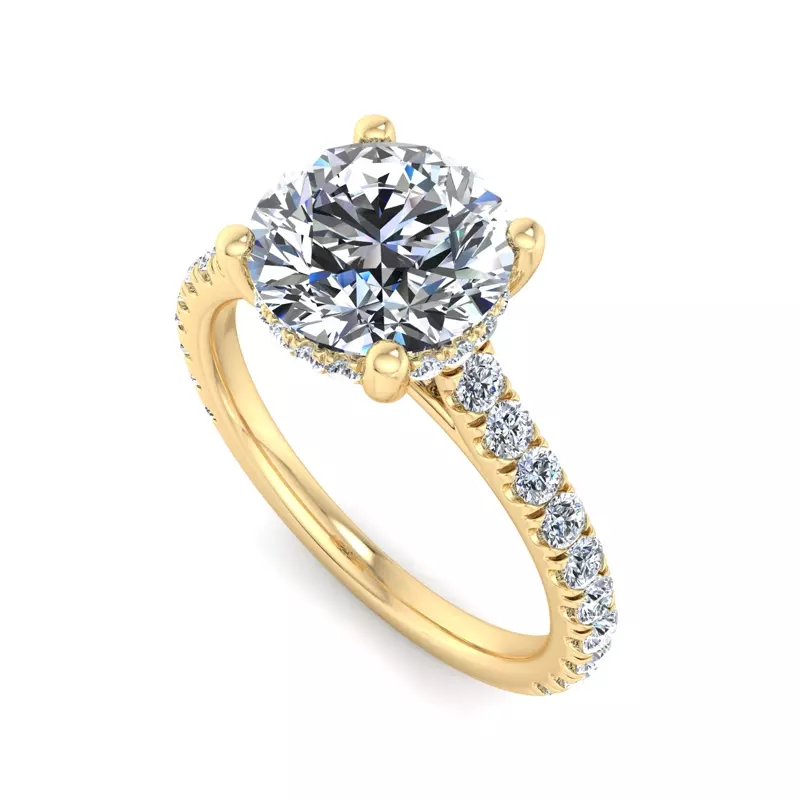18K Yellow Gold Lylah Pavé Cathedral Ring With Hidden Halo Engagement Ring