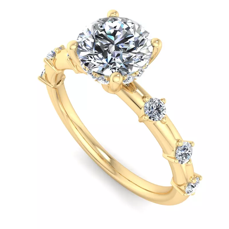 18K Yellow Gold Erin Spaced Diamond Ring Hidden Halo Engagement Ring