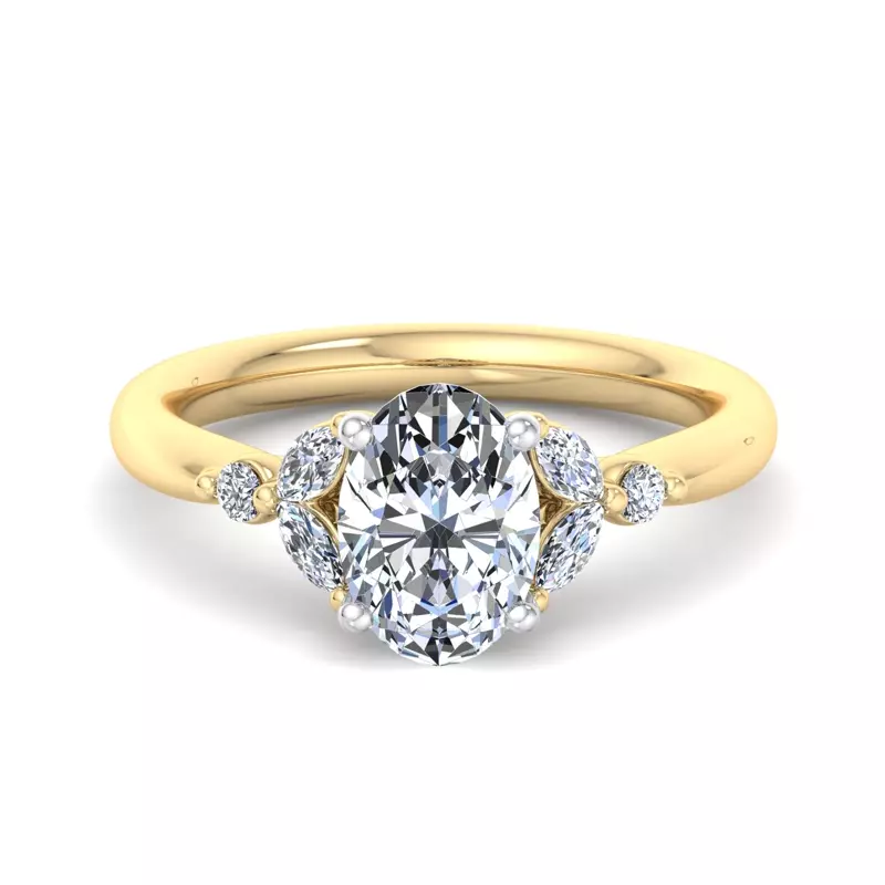 18K Yellow Gold Nia Round And Marquise Diamond Engagement Ring