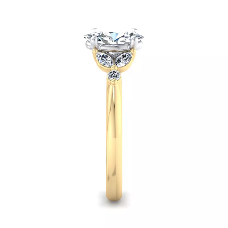 18K Yellow Gold Nia Round And Marquise Diamond Engagement Ring