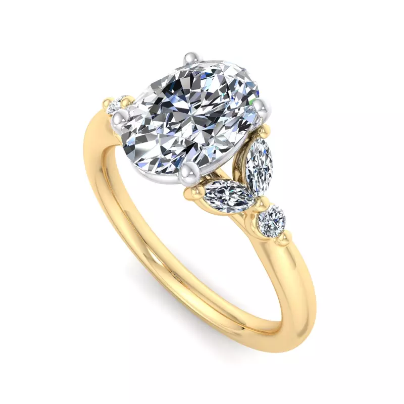 18K Yellow Gold Nia Round And Marquise Diamond Engagement Ring
