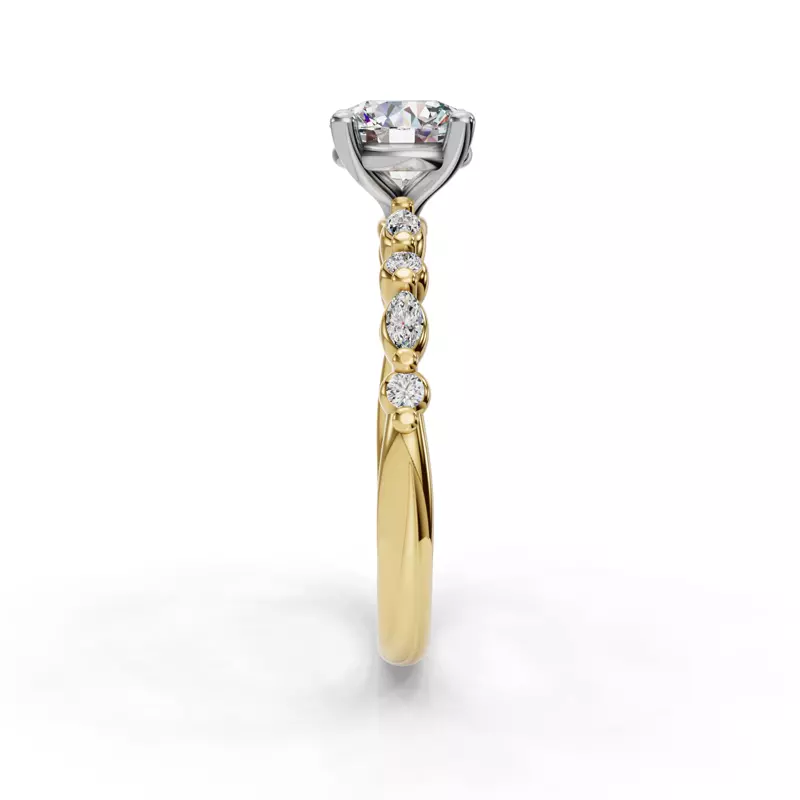 14K Yellow Gold Eclipta Petite Marquise And Round Diamond Engagement Ring