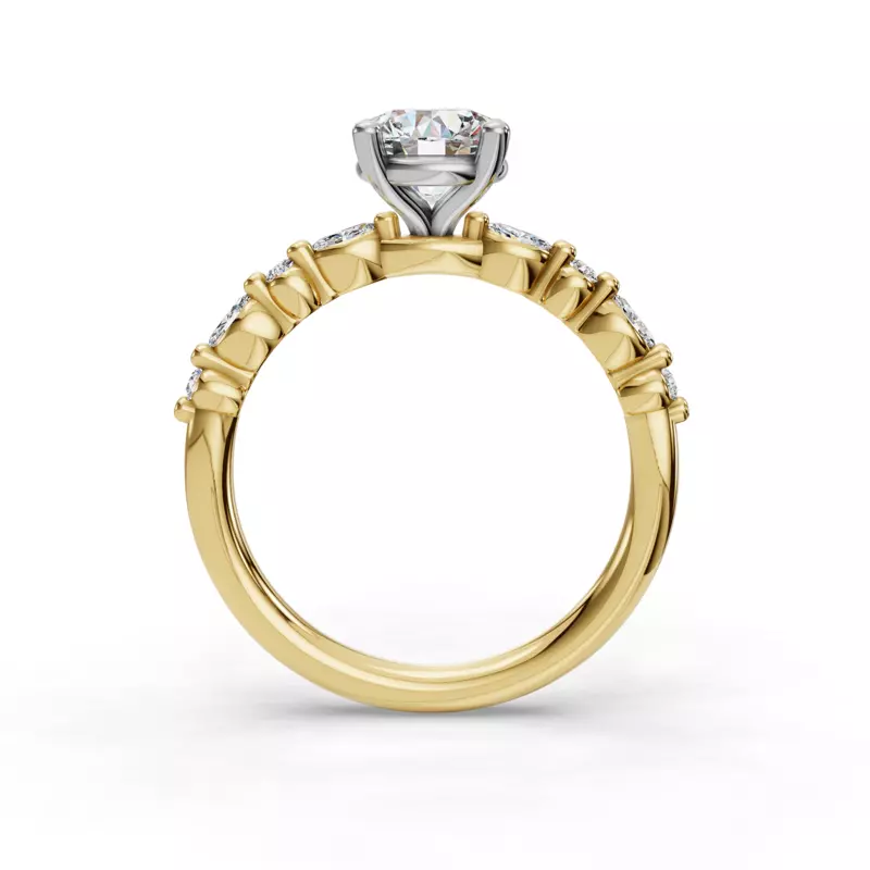 14K Yellow Gold Eclipta Petite Marquise And Round Diamond Engagement Ring